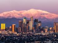 la skyline in front of mountains 