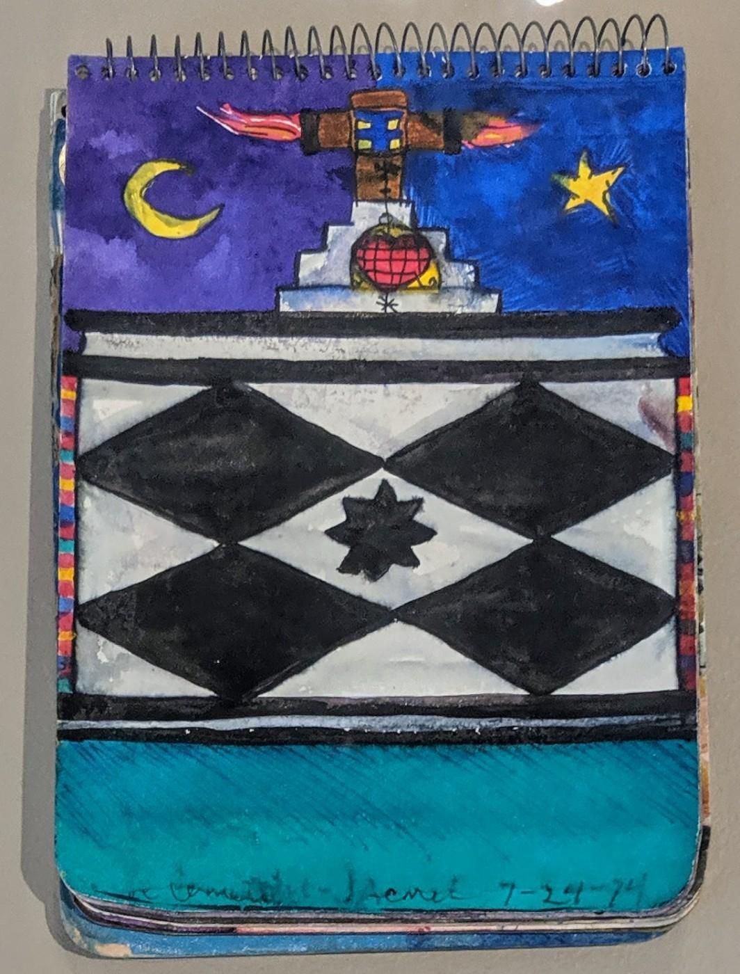 Betye Saar, Page from Haiti sketchbook, July 24, 1974, Watercolor, ballpoint pen, and ink on paper.