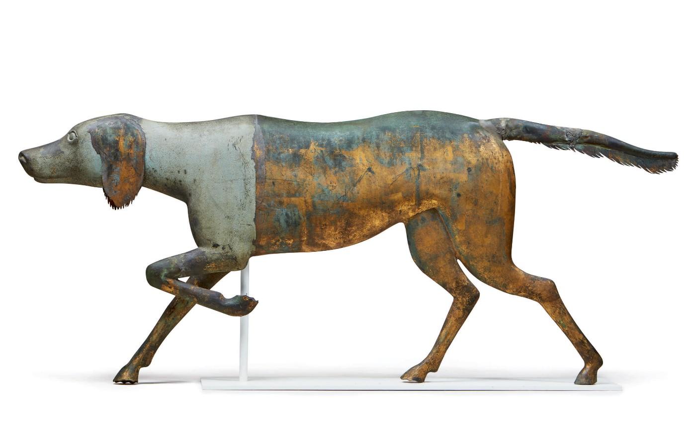 Grey Hound, J. Howard &amp; Co., circa 1860, West Bridgewater, Massachusetts, molded copper and cast-zinc weathervane