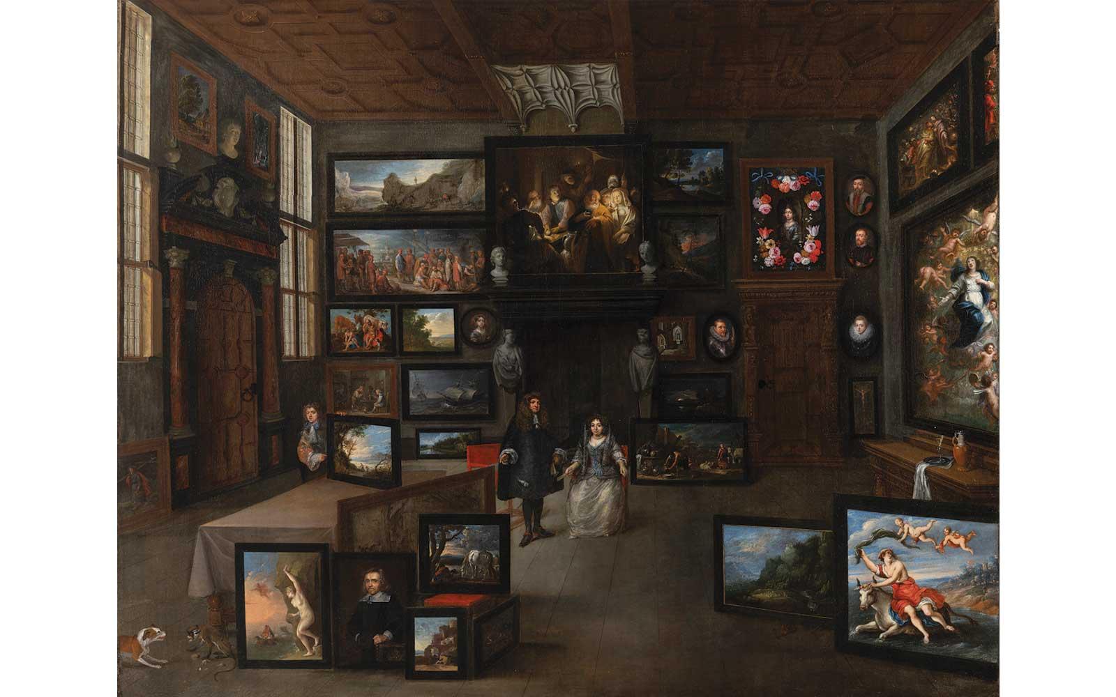 Peeter Neefs II and Gillis van Tilborgh, Portrait of an Elegant Couple in an Art Cabinet, 1652 and about 1675. 