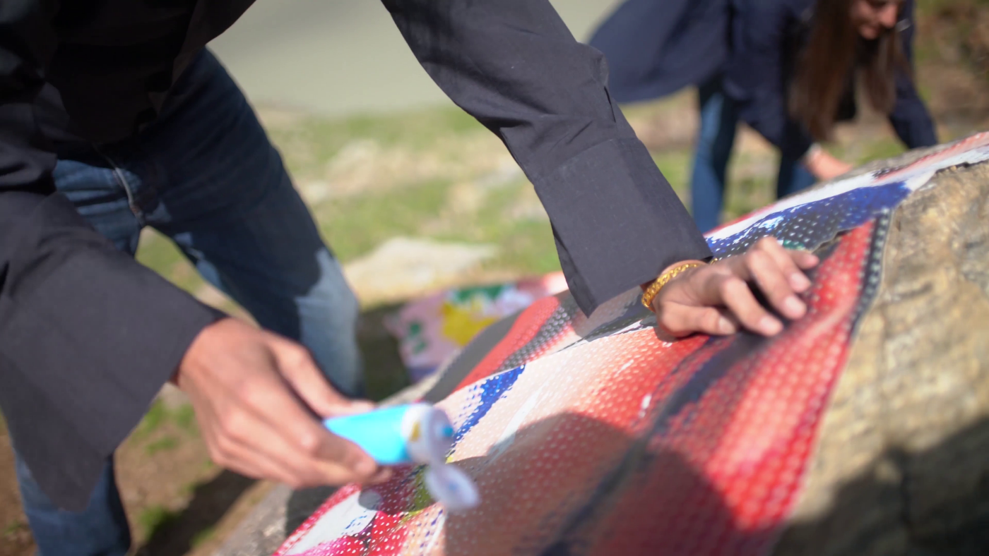 Nasser Azam painting close-up, August 2018