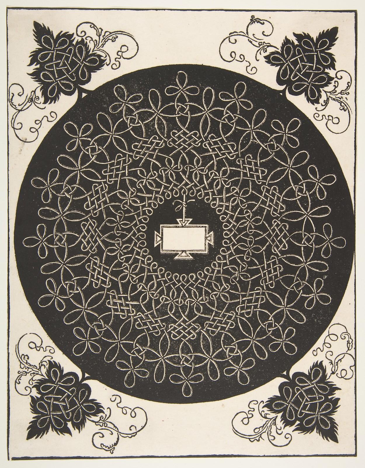 Albrecht Dürer after Leonardo da Vinci “The Second Knot,” Interlaced Roundel with an Amazon Shield in its Center,