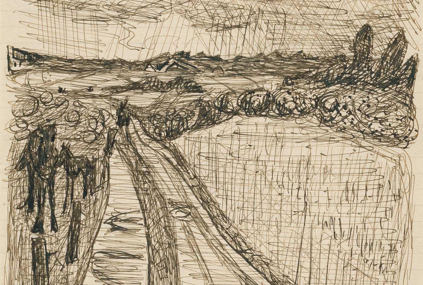 Landscape near Laren with dirt road and paddock, 1946.