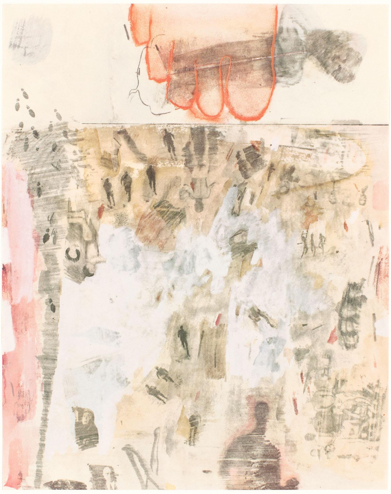 Drawing XIV, features sketchy hand at top and the typical magazine clippings of athletes scattered about.