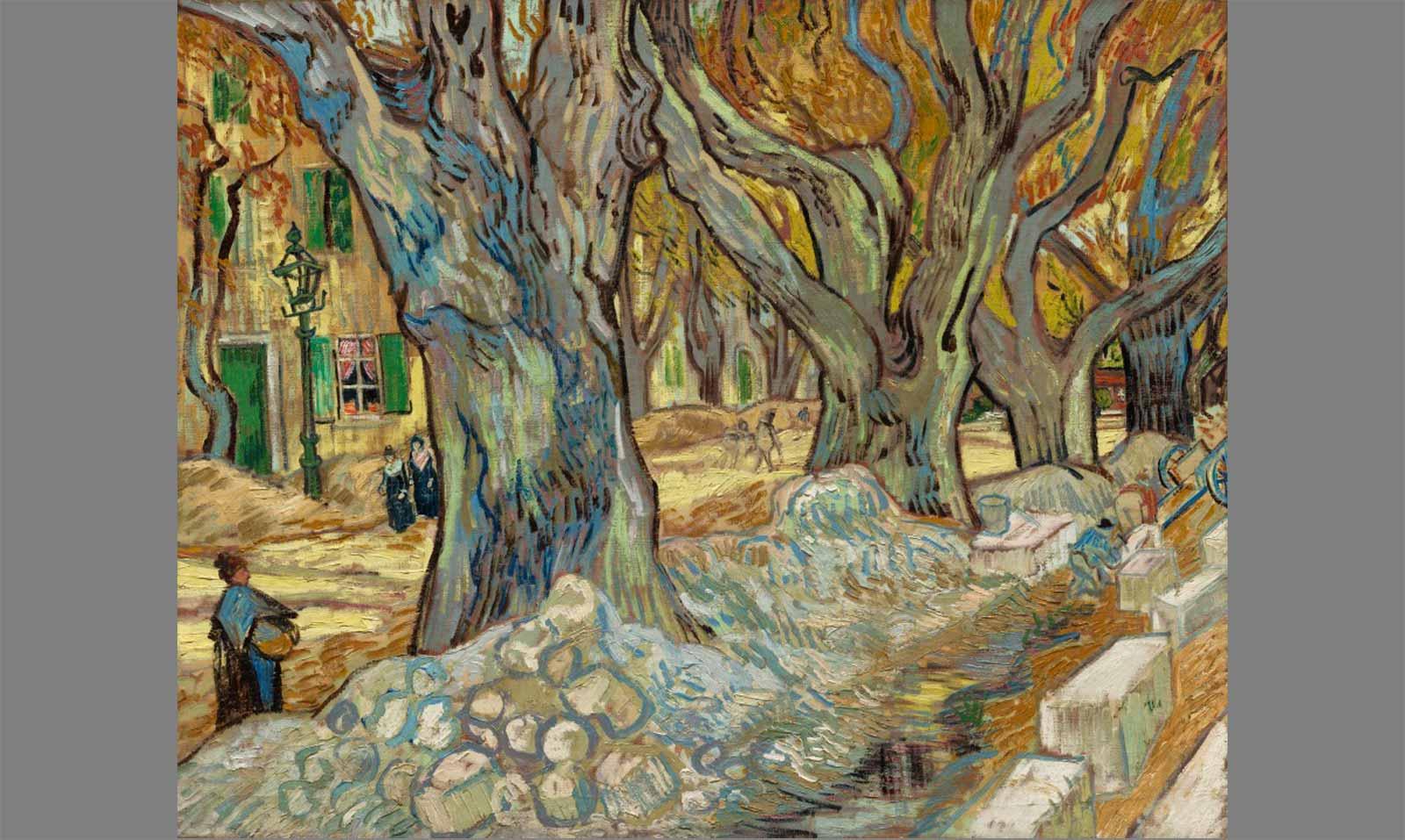 Vincent van Gogh, The Large Plane Trees (Road Menders at Saint-Rémy), 1889. Oil on fabric. 