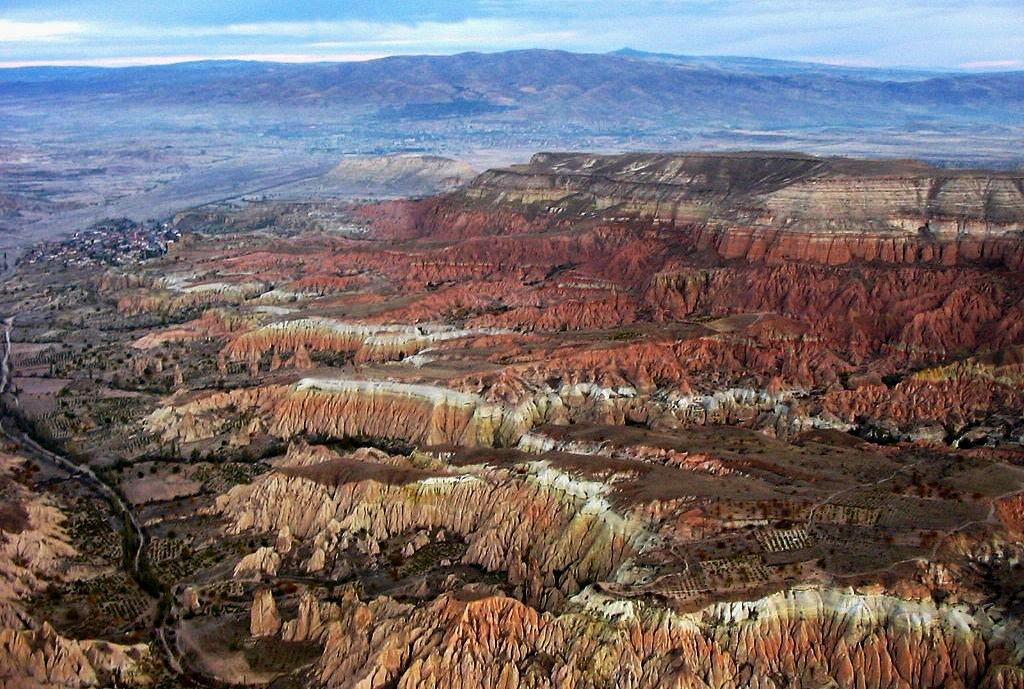 View of Göreme National Park from the vantage point of a hot air balloon.