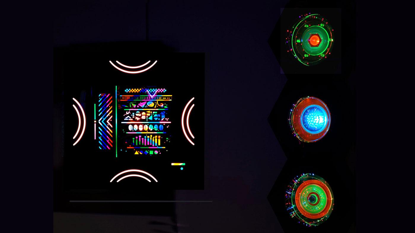 Transition (left) by Mel Tanner, and Dorothy Tanner's Triad (right).
