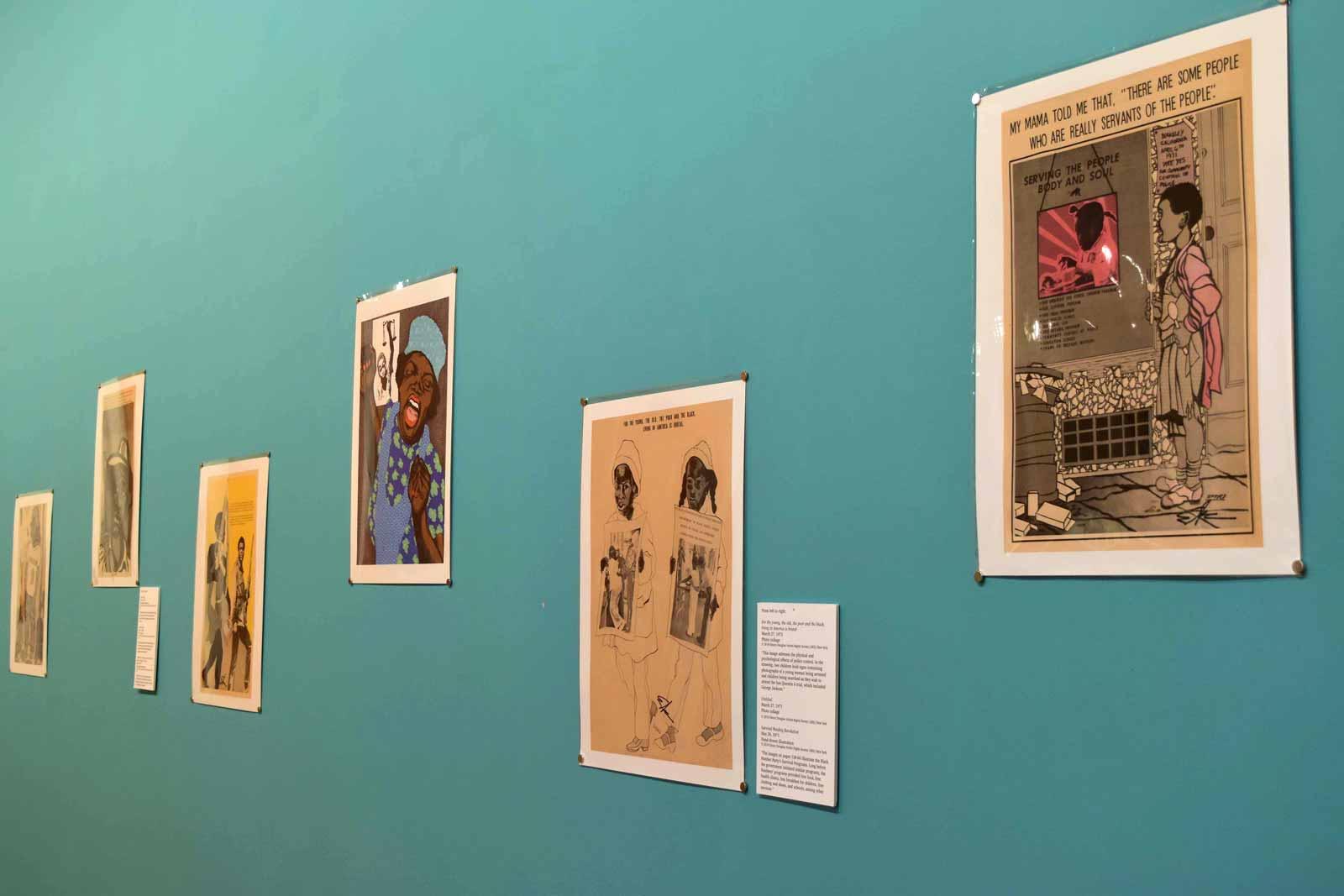 Installation view, Emory Douglas: Revolutionary Artist of the Black Panthers at the Denison Museum