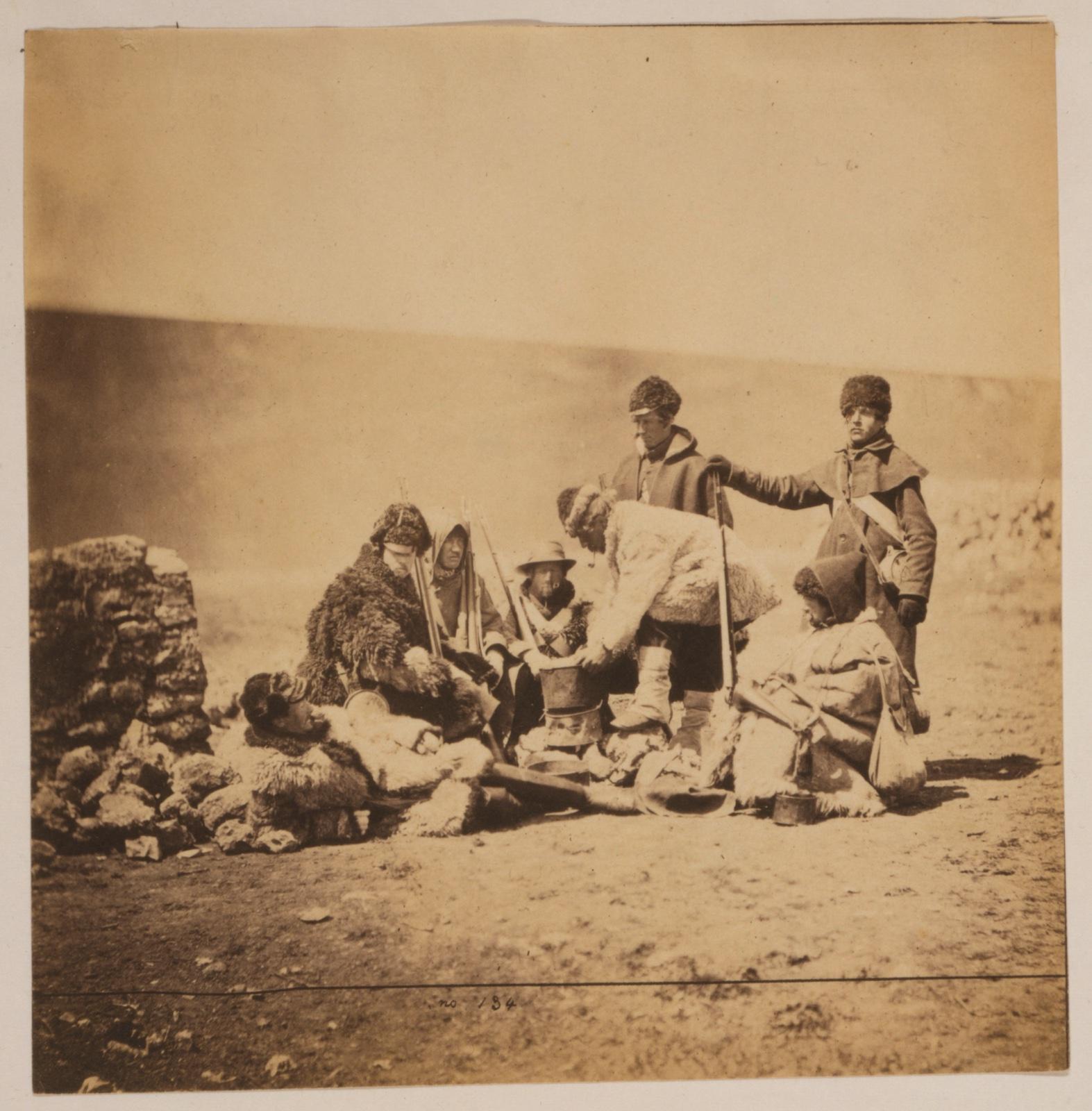 Rodger Fenton, Group of the 47th Regiment, winter dress, ready for the trenches. Ukraine Crimea, 1855.  Library of Congress, Manuscript Division, Fenton Crimean War Photographs.