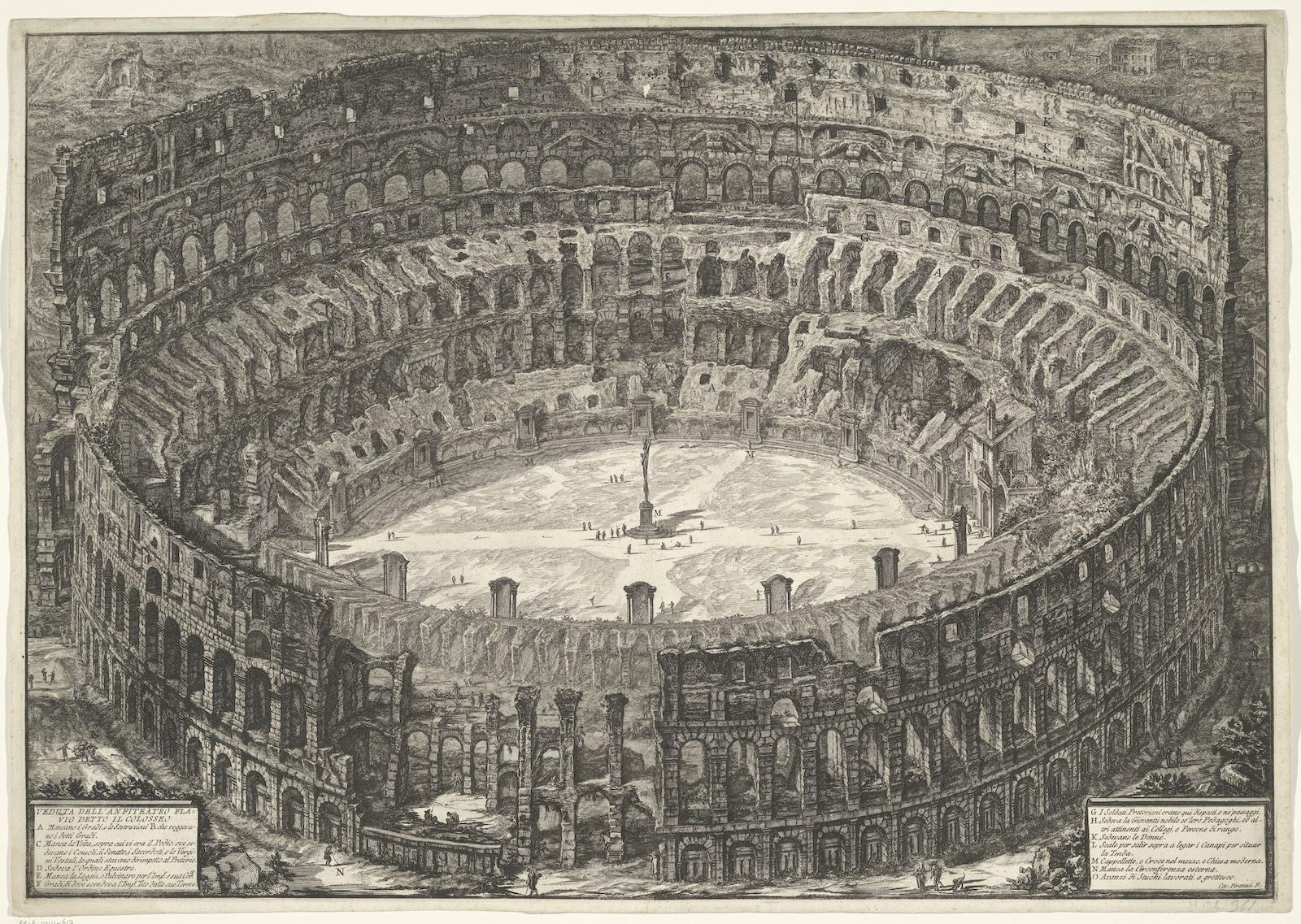 Print of the Colosseum by Giovanni Battista Piranesi from between 1748-1778. Rijksmuseum, Amsterdam.