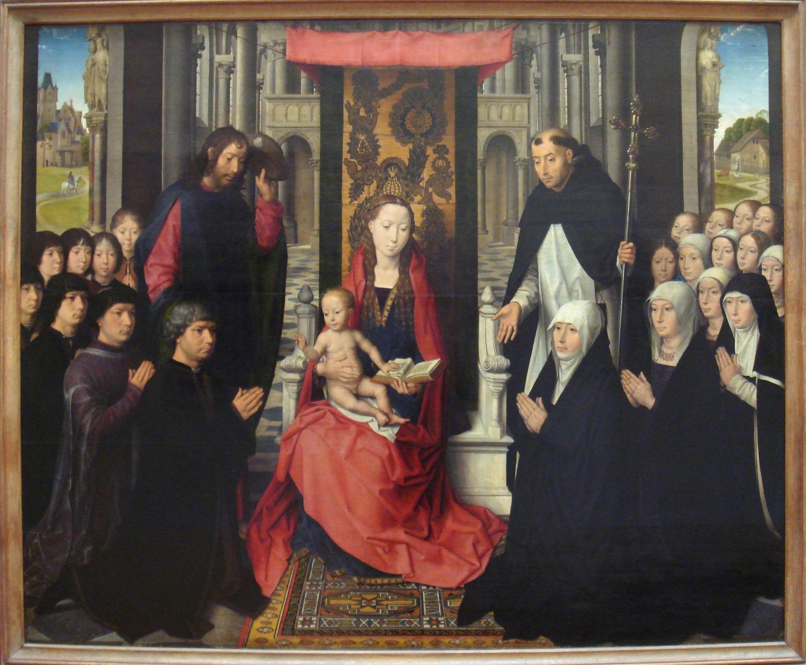 Hans Memling, 1485-1490, The Virgin and Child between St James and St Dominic, Oil on oak wood, Louvre Museum