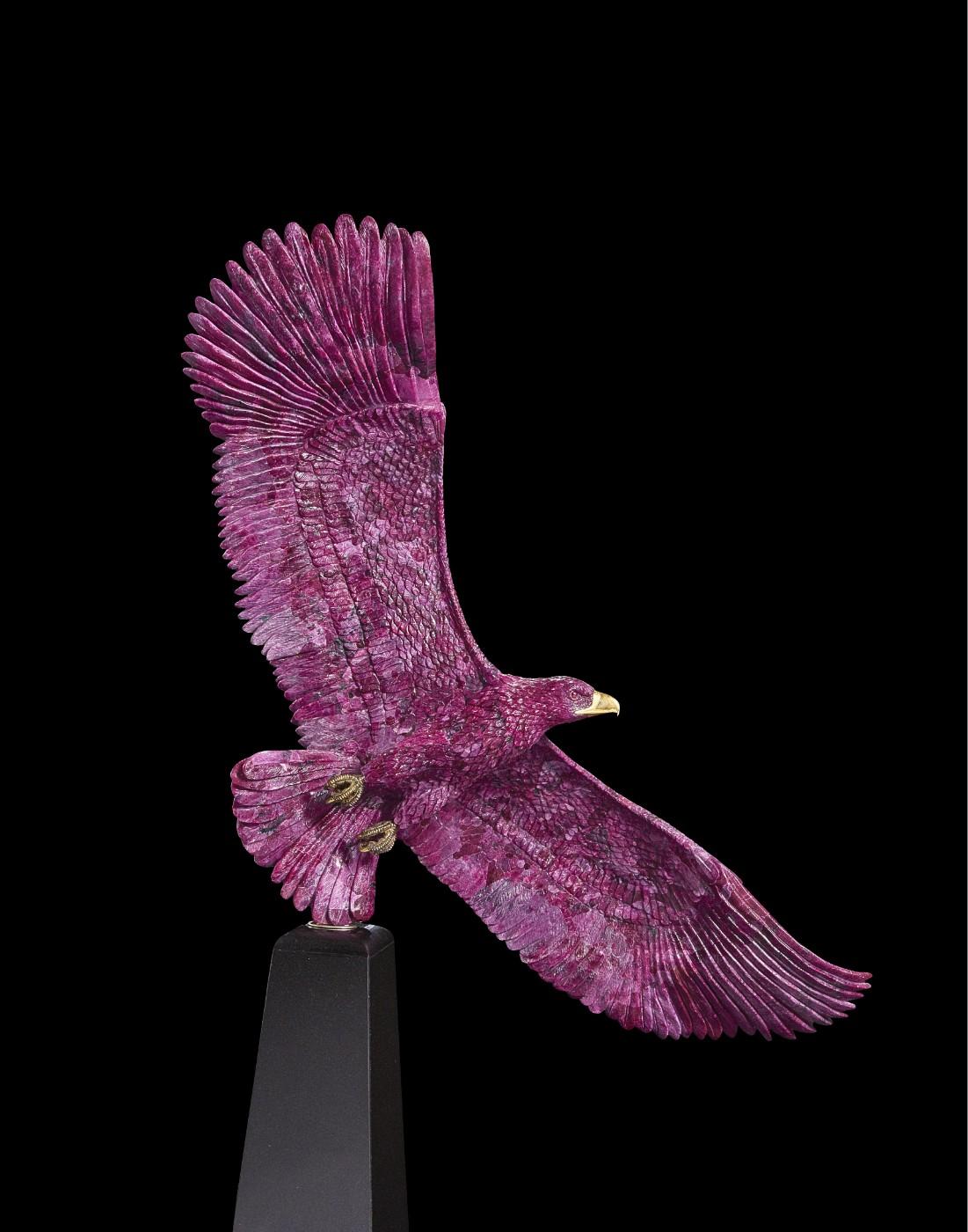 Impressive Ruby, Granite and Gold Eagle Sculpture by Luis Alberto Quispe Aparicio, Circa 2007, Lima, Peru (estimate: $25,000-35,000