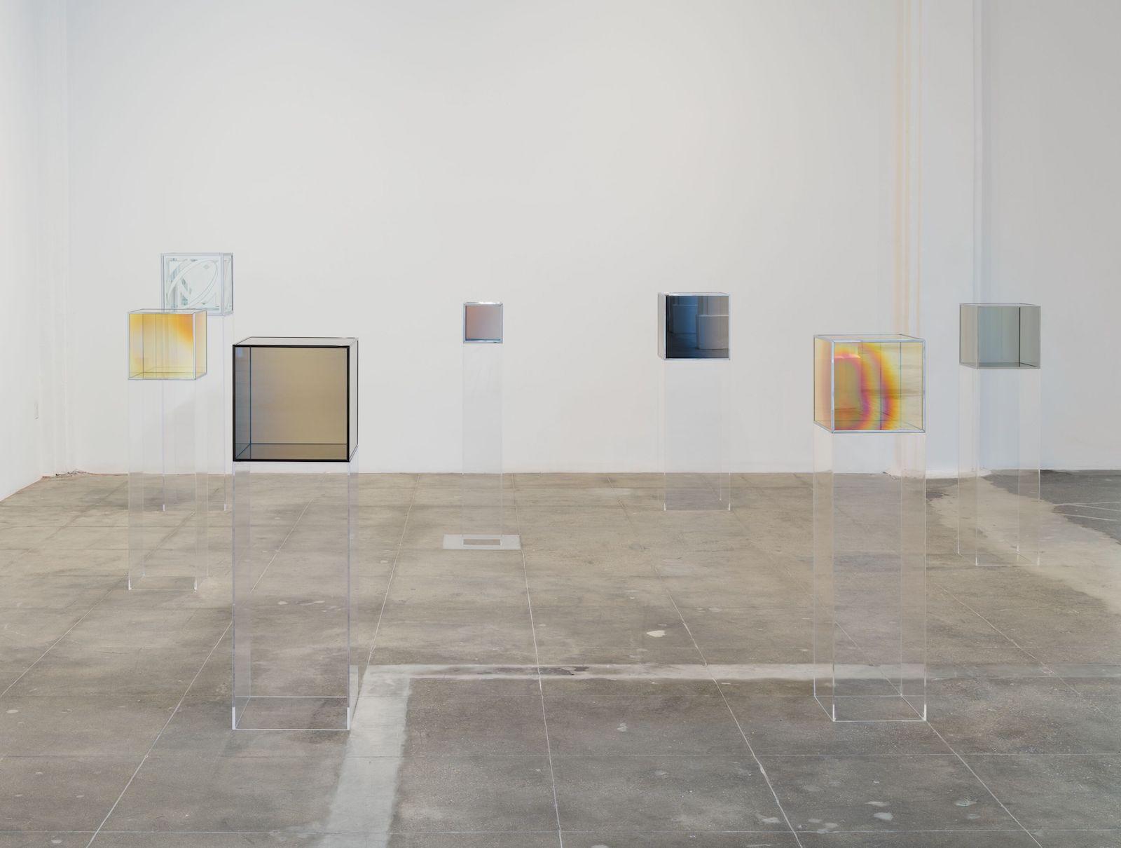 Installation view, Larry Bell &amp; John Chamberlain, Hauser &amp; Wirth Los Angeles, 2022.