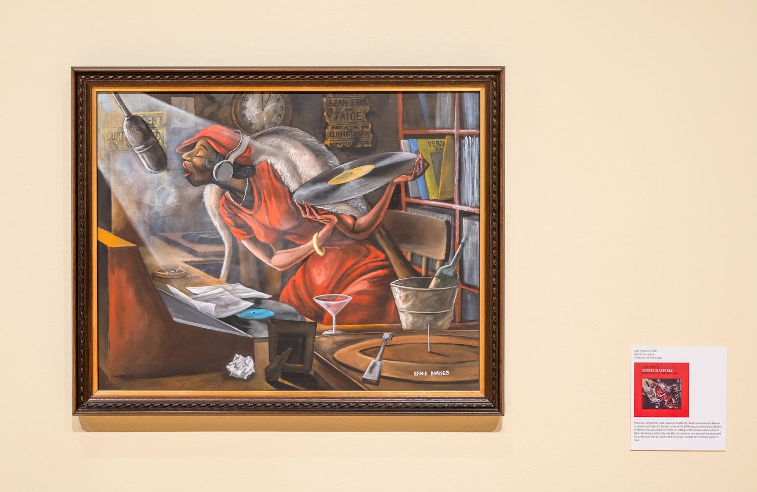 Ernie Barnes, Late Night DJ, 1980. Acrylic on canvas. Collection of Ted Lange.
