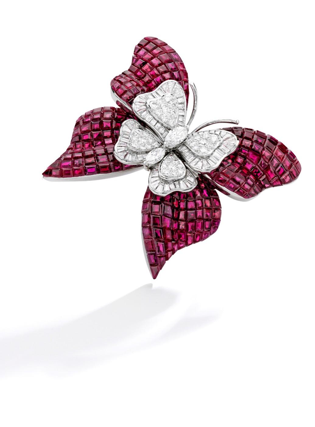 Mystery-Set Ruby and Diamond Butterfly Brooch by Van Cleef &amp; Arpels