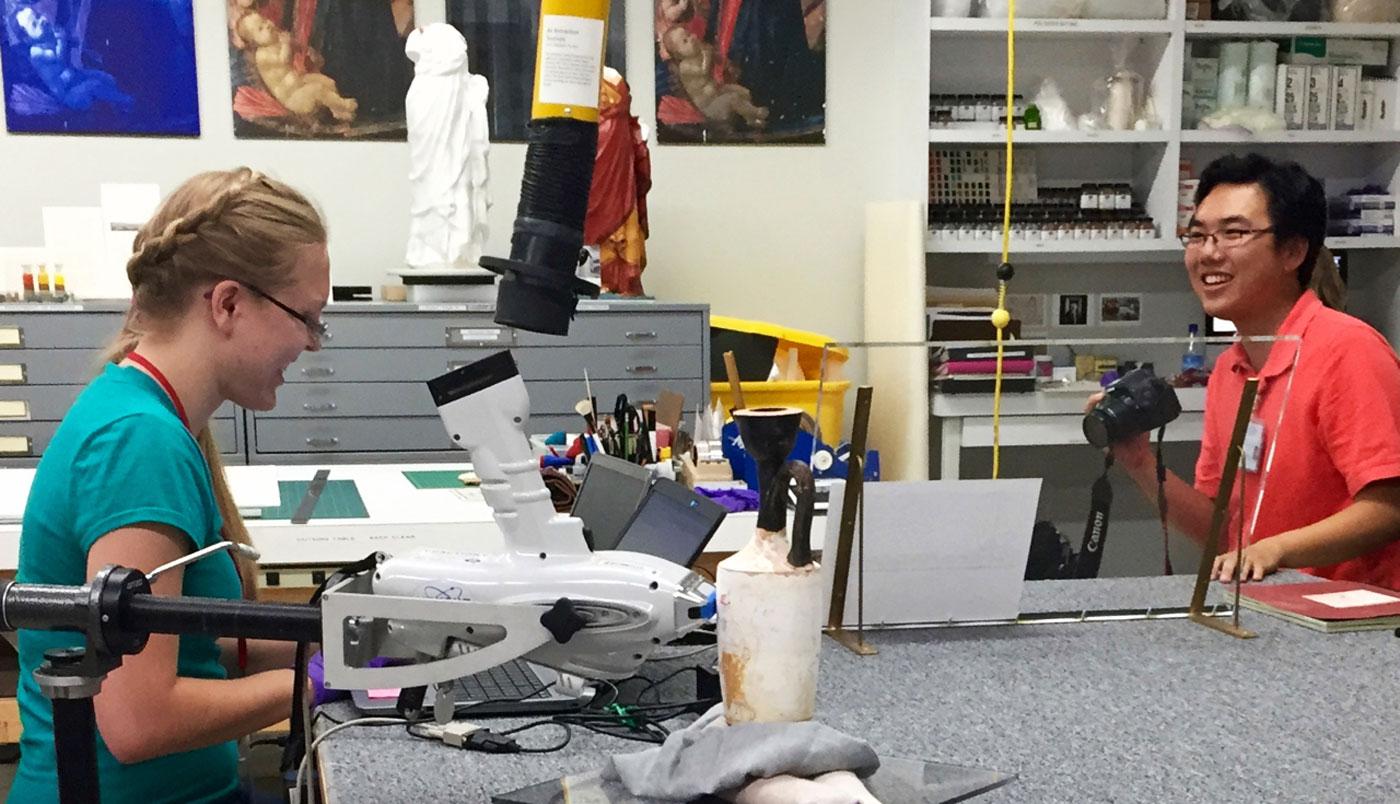 Two students at work in the Cantor Arts Center’s Art ++ technology lab.