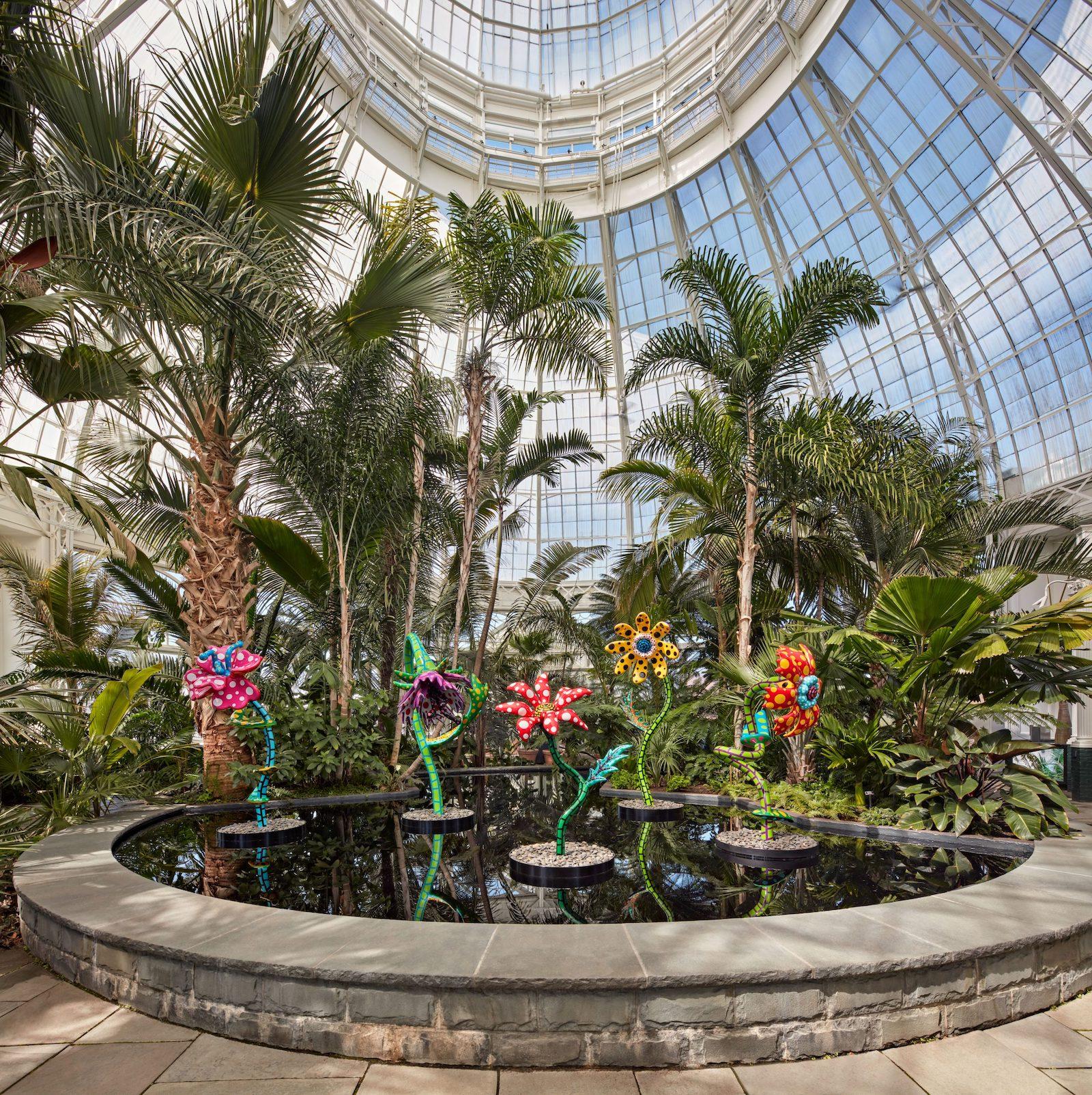 My Soul Blooms Forever, 2019. The New York Botanical Garden, 2021. Urethane paint on stainless steel.