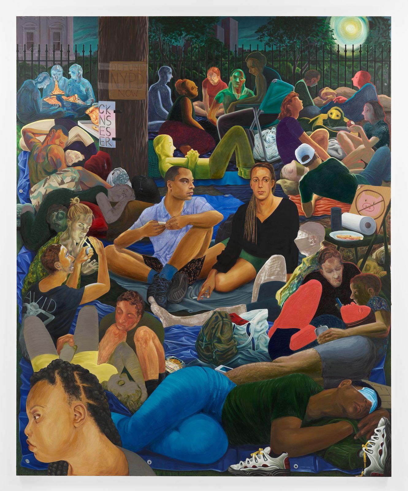 Nicole Eisenman, The Abolitionists in the Park 2020-2021 Oil on canvas. 127 x 105 x 1 1:2 in. ( 322.6 x 266.7 x 3.8 cm). © Nicole Eisenman. Courtesy the artist and Hauser &amp; Wirth. Photo- Thomas Barrattartist.