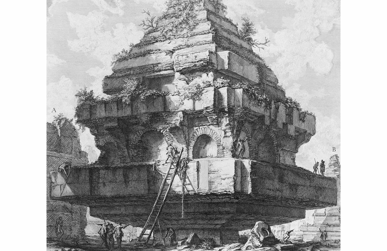 View of a large structure, remains of the Tomb of the Metelli on the Appian Way about five miles from Porta S. Sebastiano.