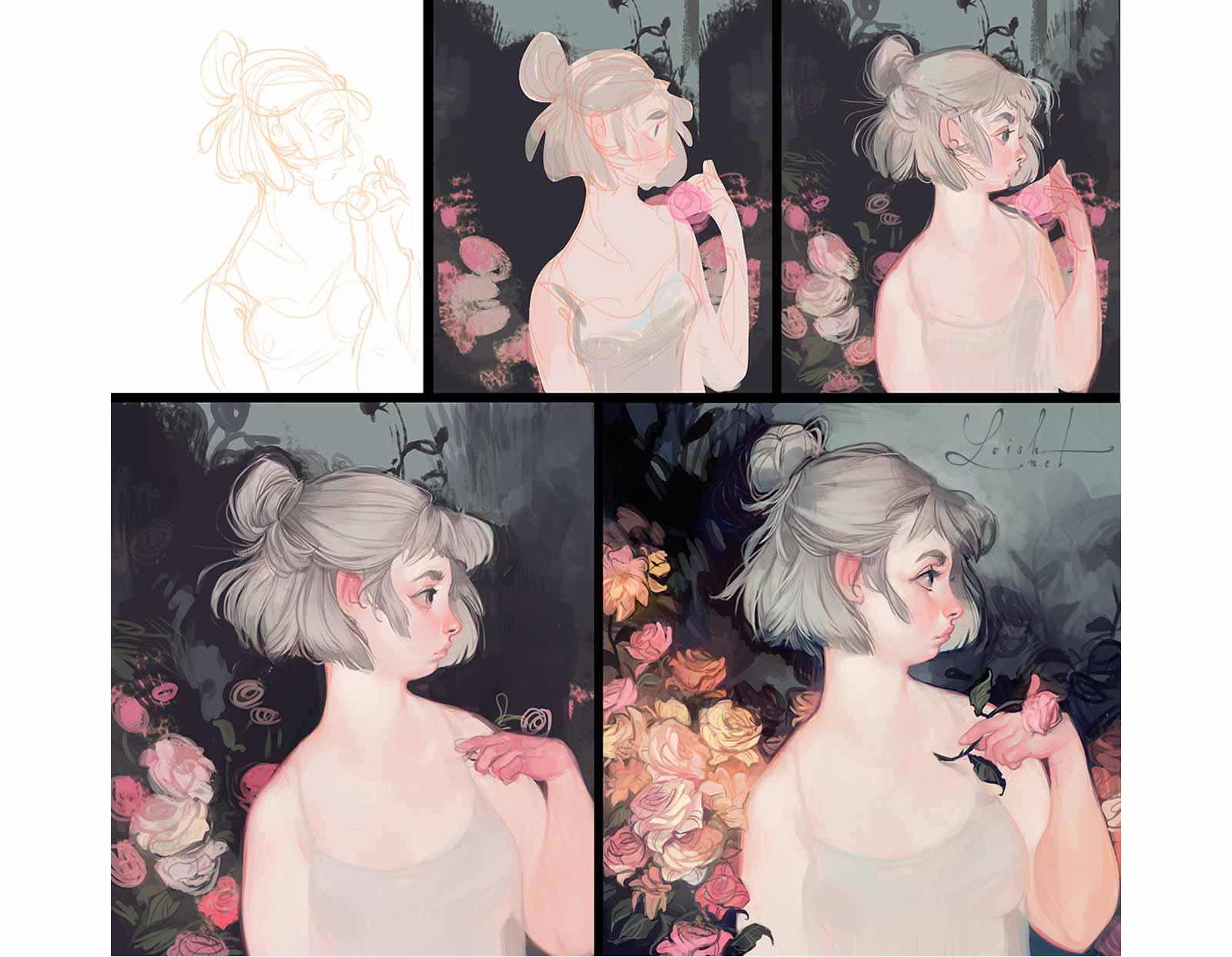 Lois Van Baarle, steps for Rose, made with Photoshop, 2016.