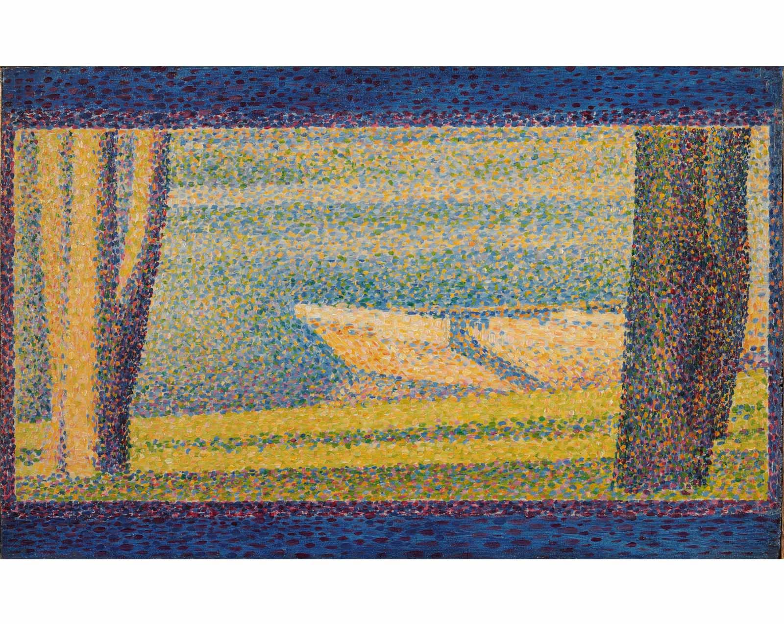 Moored Boats and Trees (Bateaux Amarrés et Arbres), 1890, by Georges Seurat.
