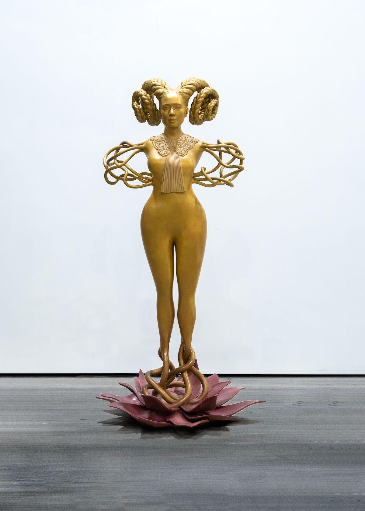 Shahzia Sikander, NOW, 2023. Patinated bronze.