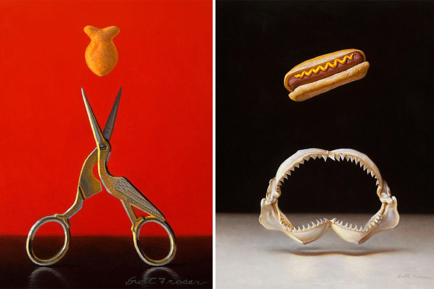 Scott Fraser realism painting Stork Scissors and Frank n Shark