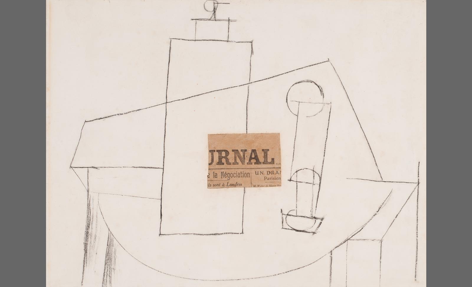 Pablo Picasso, Bottle and Glass on a Table (Bouteille et verre sur une table), 1912. 