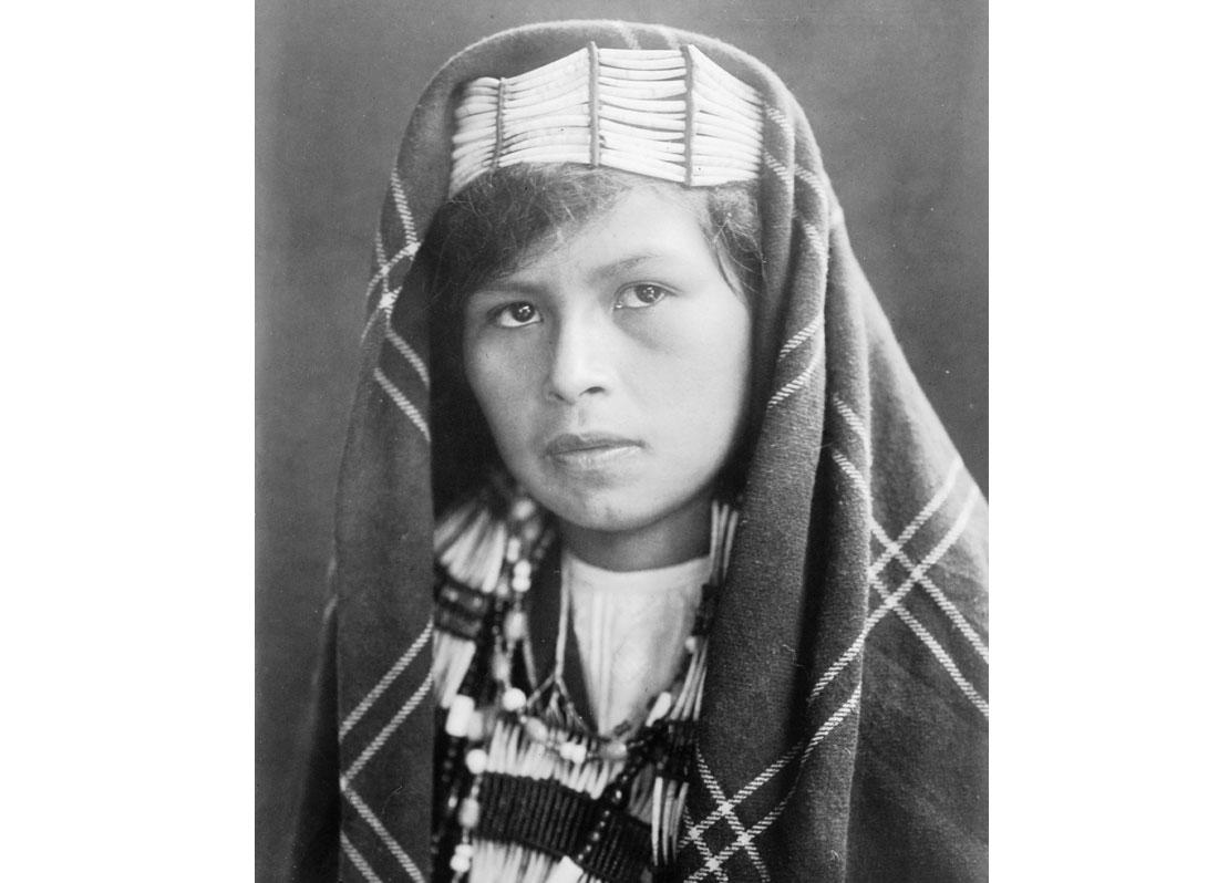 Quinault female head-and-shoulders portrait, facing slightly left, 1913.