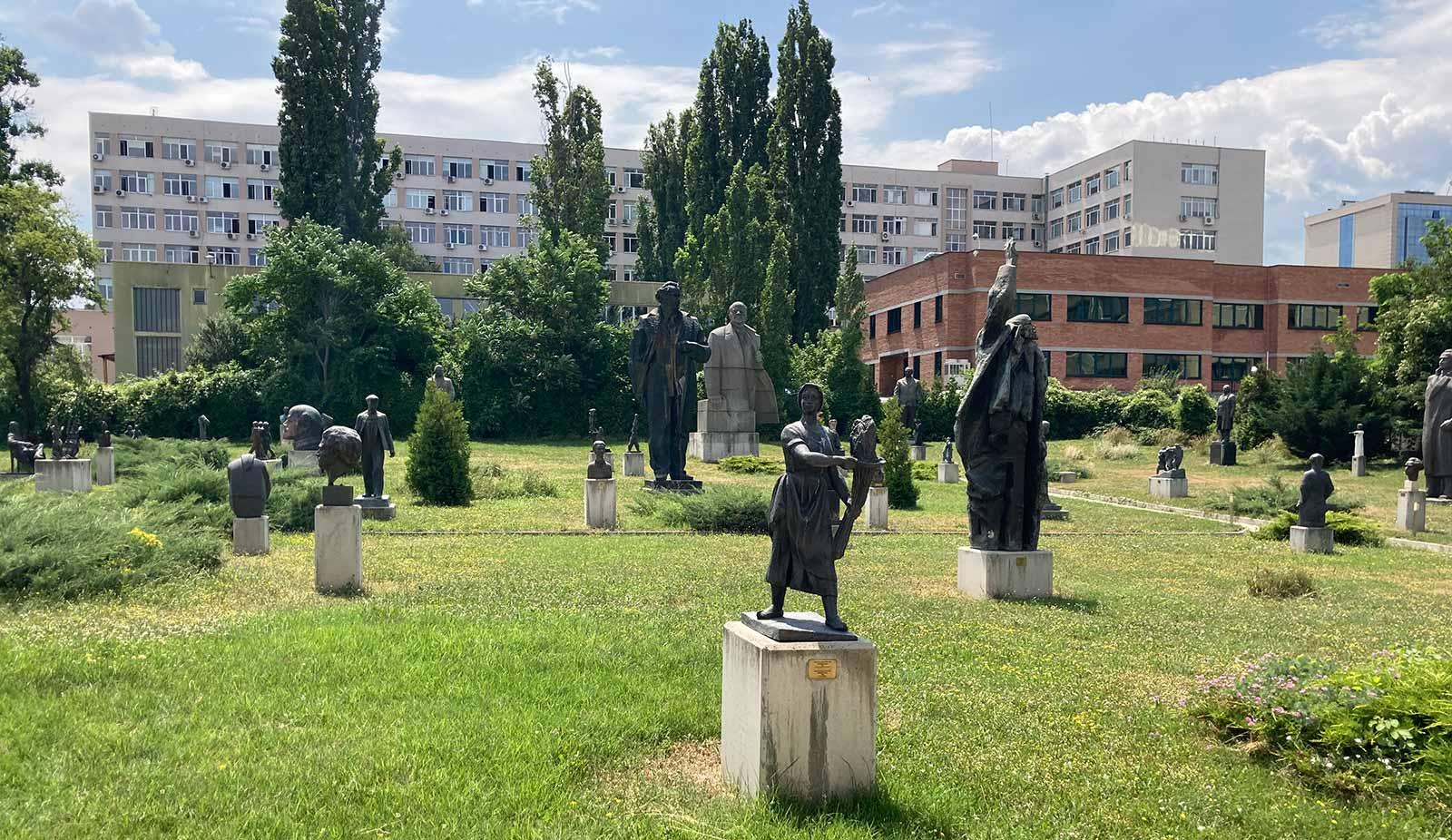Installation view of the sculpture garden at the Museum of Socialist Art.