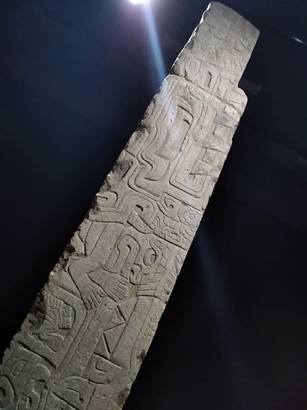 Photo of the Tello Obelisk where it is currently housed in the Museo Nacional de Antropológia é Historía in Lima, Peru.