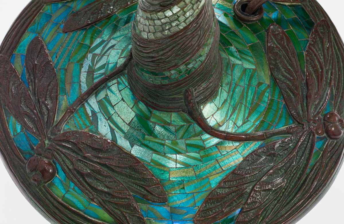 Tiffany Studios, Detail, “Dragonfly” Lamp Base.