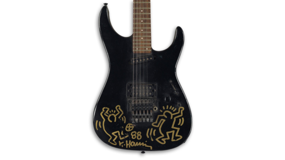 Keith Haring, autograph guitar signed with an original Haring drawing, circa 1985