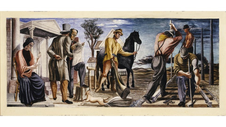 Philip Guston's 1938 WPA mural Early Mail Service and the Construction of Railroads