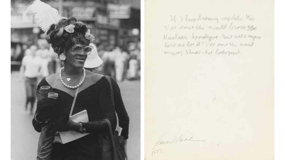 Archive of 134 photographs by Hank O'Neal depicting Pride parades in New York City, each annotated by Allen Ginsberg, silver prints, 1970s.