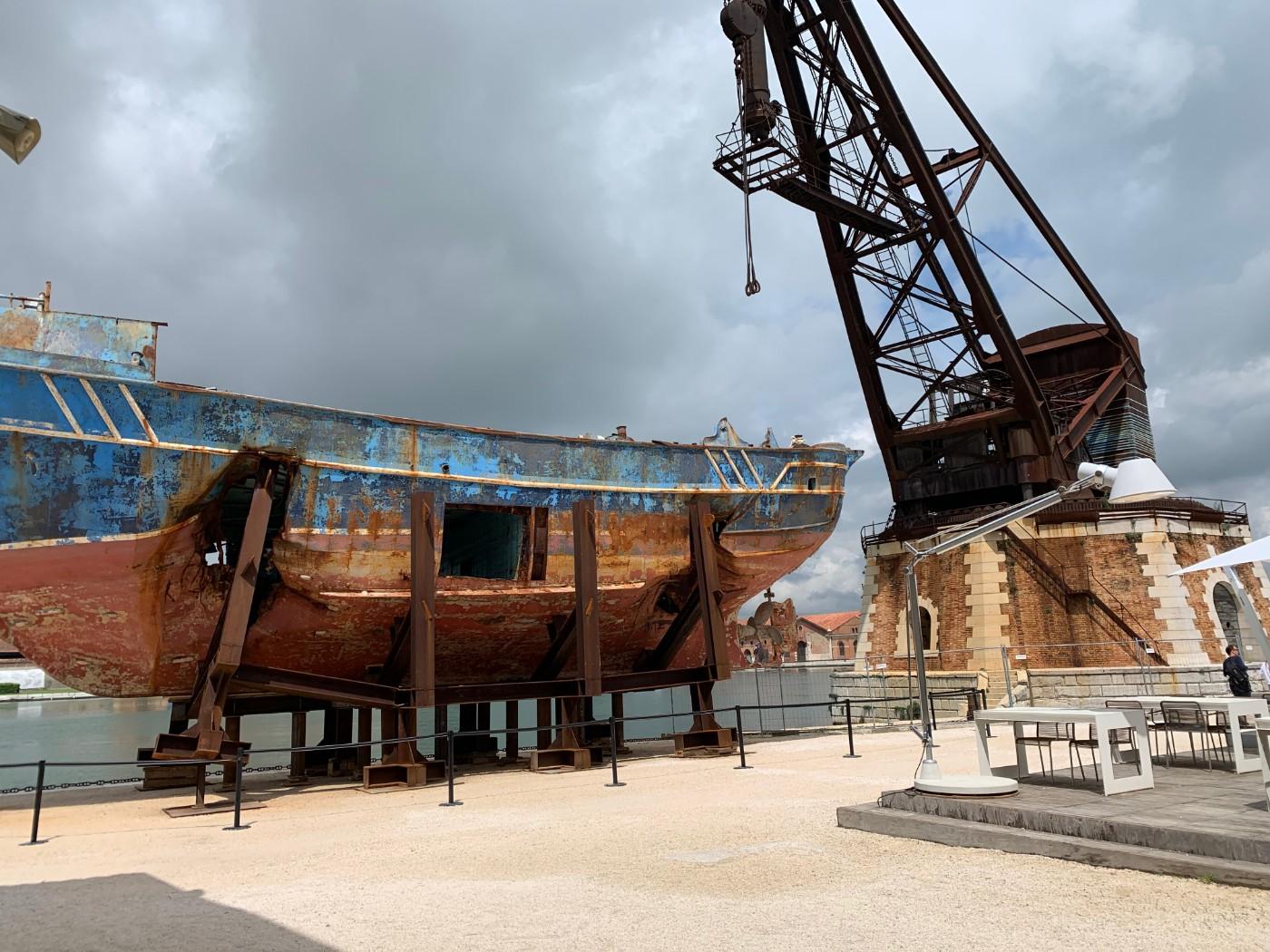 Christoph Büchel, Barca Nostra, the wreckage of a migrant ship that sank off the coast of Libya in April 2015 killing hundreds