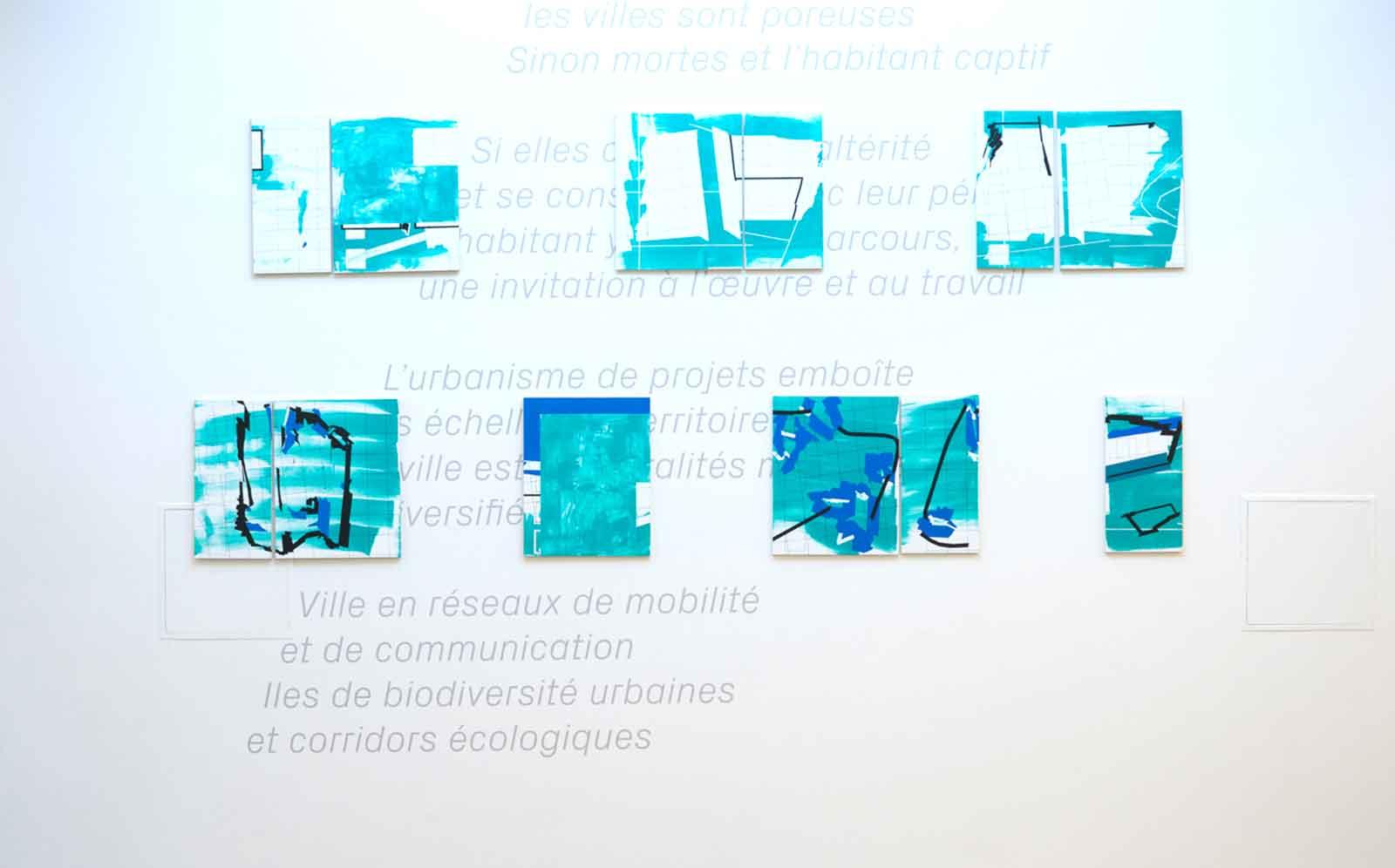 Installation of works from the series Blueprint, at the exhibition URBANISME SUR PAPIER / URBANISM ON PAPER